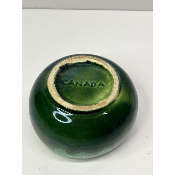 Small Vintage Green Drip Glaze Pottery Bowl Canada 3.5” wide - Picture 8 of 10
